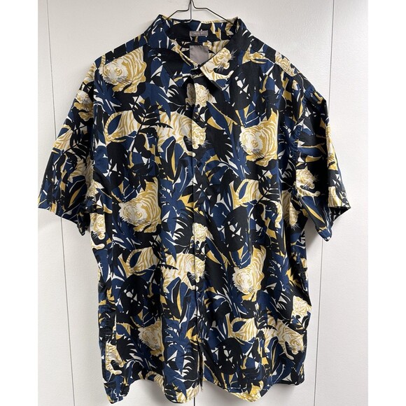 A-Frame Shirt Men's XXL Hawaiian All Over Golden Tiger Print Button Up Collar - Picture 2 of 4